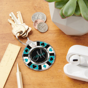 Chipdesign für Silber und Türkis - Poker - Monog Schlüsselanhänger