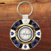 Chipdesign in Gold und Blue Poker - Monogramm Schlüsselanhänger (Vorderseite)