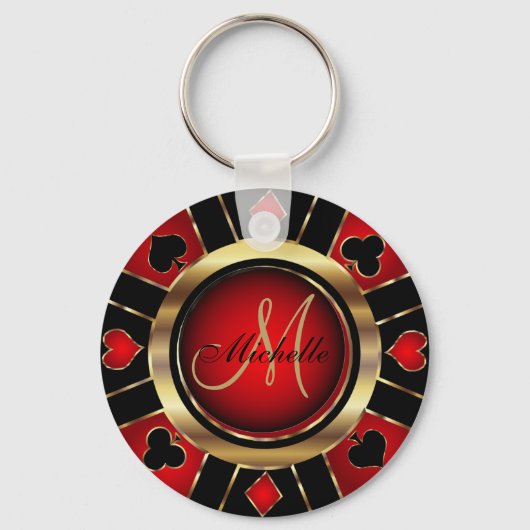 Chipdesign in Gold und Rot Poker - Monogramm-Schlü Schlüsselanhänger (Rückseite)