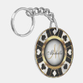 Chipdesign in Gold und Schwarz-Poker - Monogramm Schlüsselanhänger (Vorderseite links)