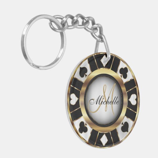 Chipdesign in Gold und Schwarz-Poker - Monogramm Schlüsselanhänger (Vorderseite links)