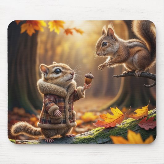 Chipmunk-Begegnung in einem Herbstwald Mousepad (Vorne)