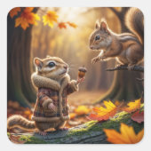 Chipmunk-Begegnung in einem Herbstwald Quadratischer Aufkleber (Vorderseite)