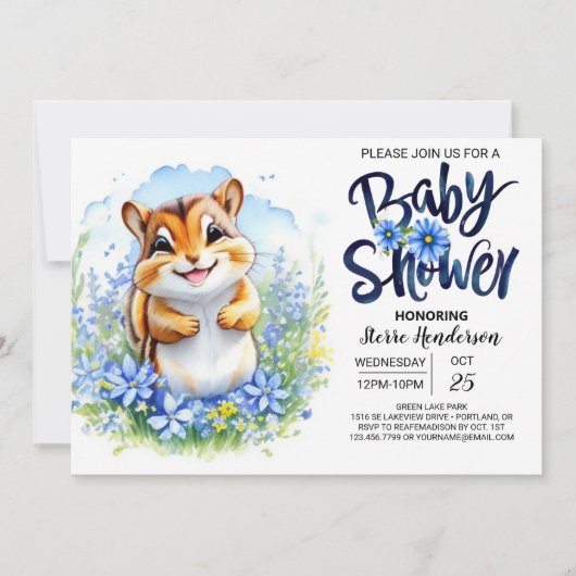 Chipmunk Blue Boy Baby Shower Einladung (Vorderseite)