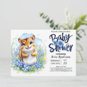 Chipmunk Blue Boy Baby Shower Einladung (Stehend Vorderseite)