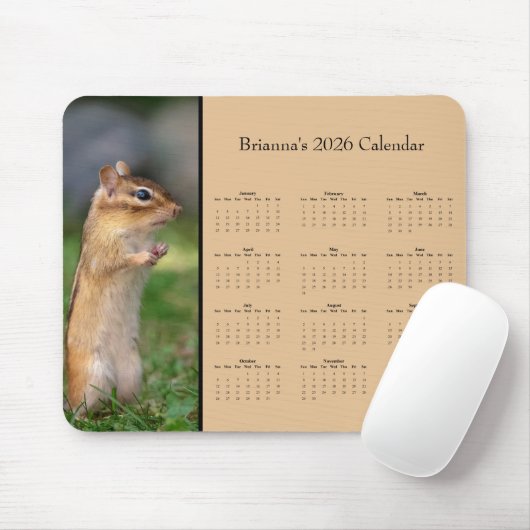 Chipmunk - Customizable full year 2026 calendar Mousepad (Mit Mouse)