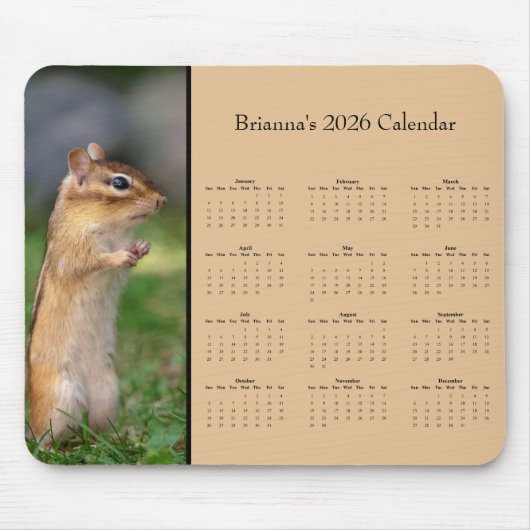 Chipmunk - Customizable full year 2026 calendar Mousepad (Vorne)