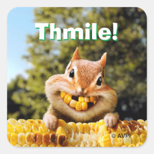 Chipmunk Eating Corn Quadratischer Aufkleber