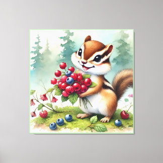 Chipmunk hält Beeren Leinwanddruck