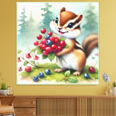 Chipmunk hält Beeren Leinwanddruck (Insitu (Wohnzimmer))