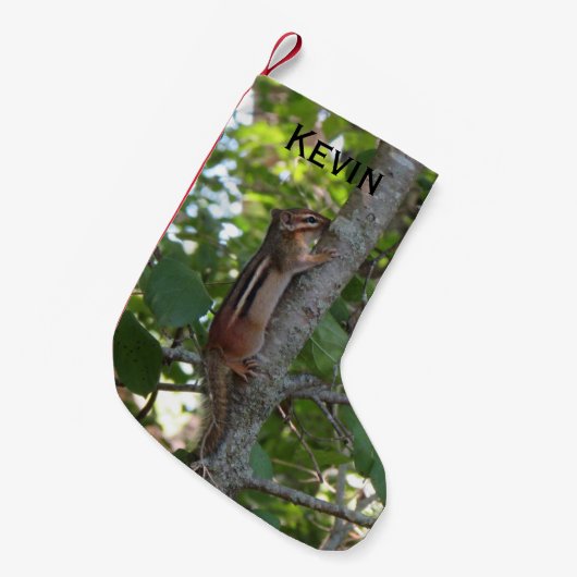 Chipmunk im Holz Kleiner Weihnachtsstrumpf (Vorderansicht (hängend))