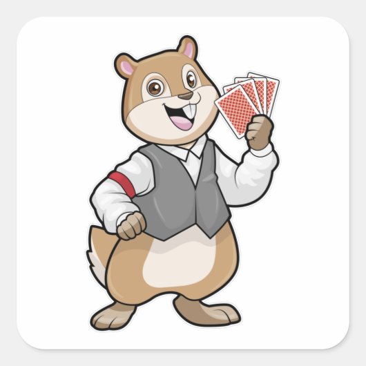 Chipmunk im Poker mit Poker-Karten Quadratischer Aufkleber (Vorderseite)