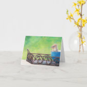 Chipmunk in Blue Bowl Animal Art Note Card Karte (Gelbe Blume)