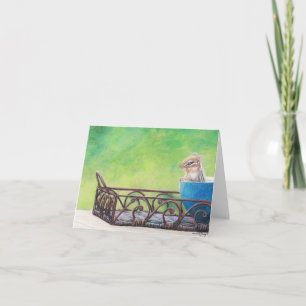 Chipmunk in Blue Bowl Animal Art Note Card Karte