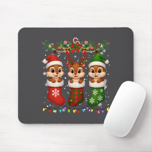 Chipmunk In Christmas Socks Lights Chipmunk Xmas L Mousepad (Mit Mouse)