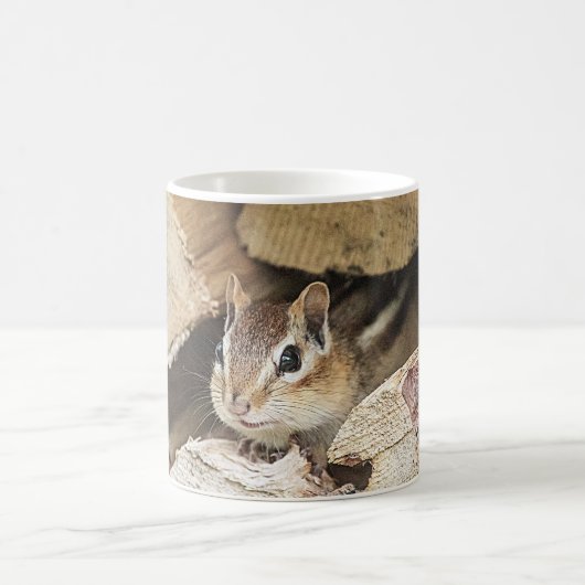 Chipmunk in einem Holzstapel Kaffeetasse (Mittel)