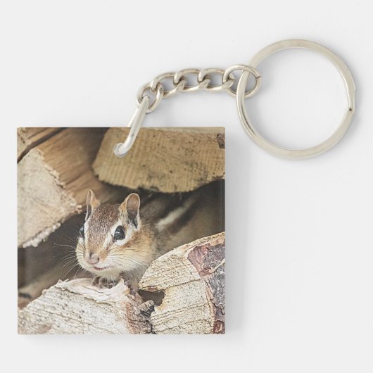 Chipmunk in einem Holzstapel Schlüsselanhänger (Rückseite)