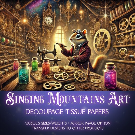 Chipmunk Inventor Steampunk Wonderland Decoupage Seidenpapier
