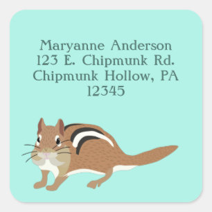 Chipmunk Mint Green Rücksendeadressen-Aufklebers Quadratischer Aufkleber