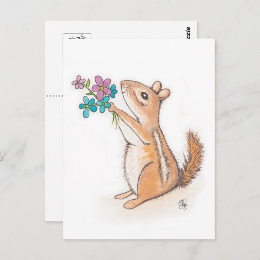 Chipmunk mit Blume Bouquet Postkarte (Vorne/Hinten)