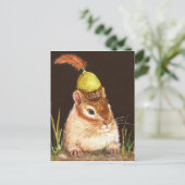 Chipmunk mit Eichel und Kardinal Federkarte Postkarte (Stehend Vorderseite)