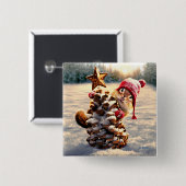 Chipmunk mit Kiefernklotz Button (Vorne & Hinten)