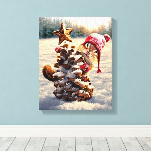 Chipmunk mit Kiefernklotz Leinwanddruck (Insitu (Holzboden))