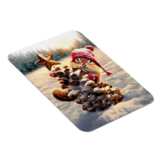 Chipmunk mit Kiefernklotz Magnet (Rechte Seite)
