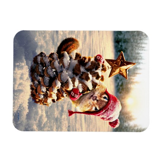 Chipmunk mit Kiefernklotz Magnet (Horizontal)