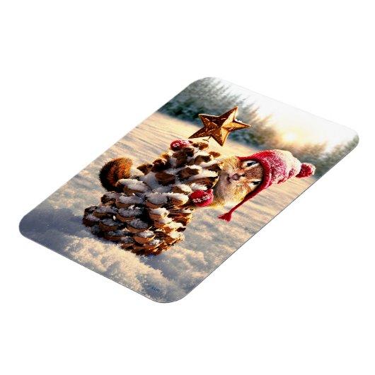 Chipmunk mit Kiefernklotz Magnet (Linke Seite)