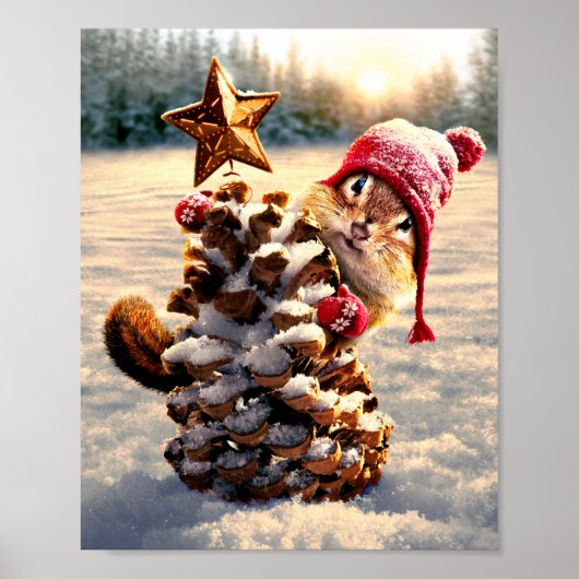 Chipmunk mit Kiefernklotz Poster (Vorne)