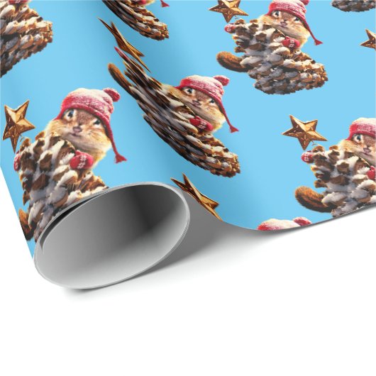 Chipmunk mit Kiefernkronenbaum Geschenkpapier (Rolleneckpunkt)