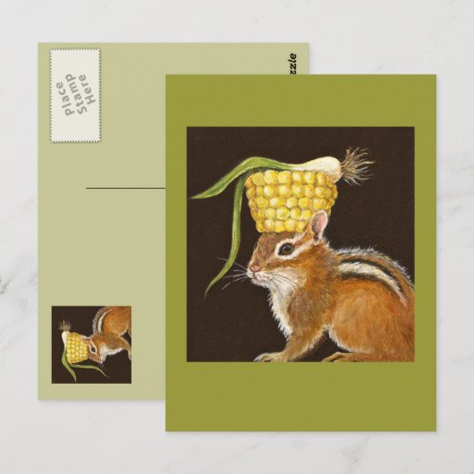 Chipmunk mit Mais- und Kopfmütze Postkarte (Vorne/Hinten)