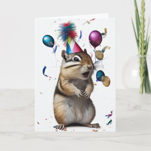 Chipmunk mit Party Hat Grußkarte Karte (Vorderseite)