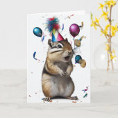 Chipmunk mit Party Hat Grußkarte Karte (Gelbe Blume)
