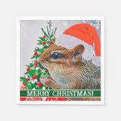 Chipmunk mit Weihnachtshut vor Baum Serviette (Vorderseite)