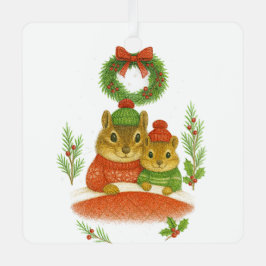 Chipmunk Mom & Child Christmas Whimsical Ornament Aus Metall