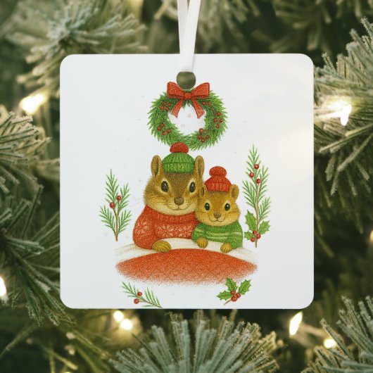 Chipmunk Mom & Child Christmas Whimsical Ornament Aus Metall (InSitu)