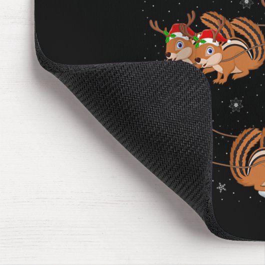 Chipmunk Santa Sleigh Flying Funny Magical Christm Mousepad (Ecke)