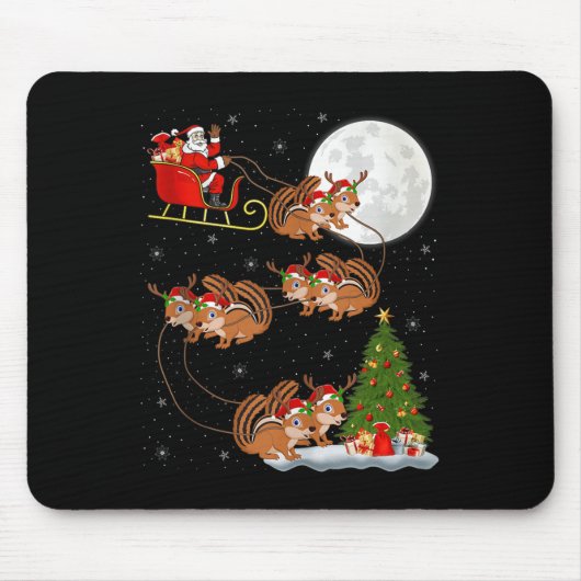 Chipmunk Santa Sleigh Flying Funny Magical Christm Mousepad (Vorne)