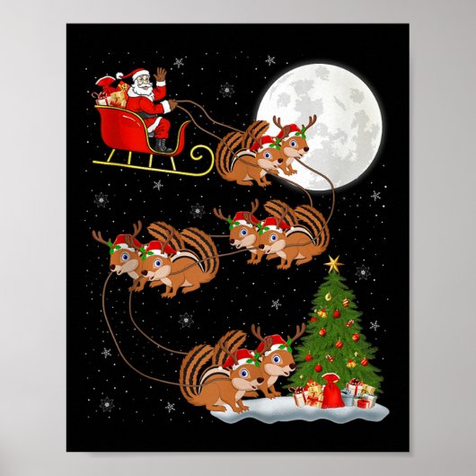 Chipmunk Santa Sleigh Flying Funny Magical Christm Poster (Vorne)