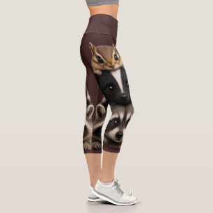 Chipmunk, Skunk & Raccoon Stapel Design Capri Leggings