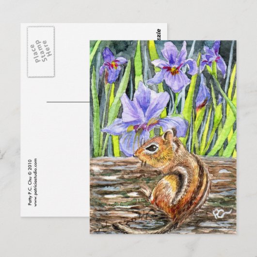 Chipmunk und Iris Postkarte (Vorne/Hinten)