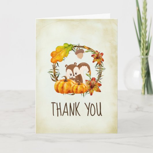 Chipmunk und Kürbisse Herbstliches Dankeschön Karte (Vorderseite)