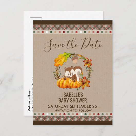 Chipmunk und Pumpkins Fall RusticSTD Ankündigungspostkarte (Vorne/Hinten)