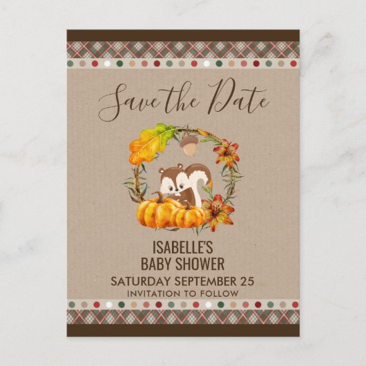 Chipmunk und Pumpkins Fall RusticSTD Ankündigungspostkarte (Vorderseite)