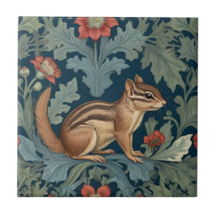 Chipmunk William Morris Stil Rechts gegenüber Leaf Fliese