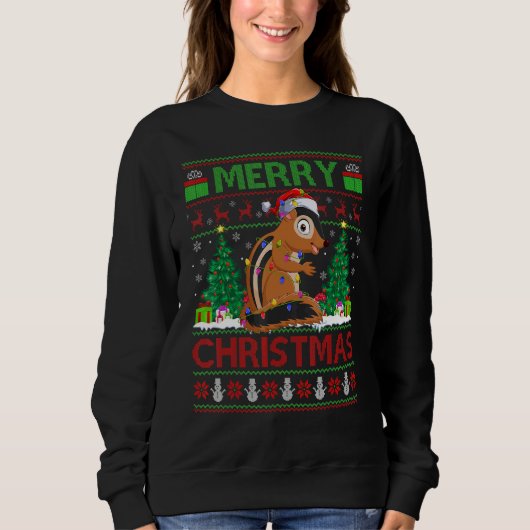 Chipmunk   Xmas Tree Light Ugly Santa Chipmunk Chr Sweatshirt (Vorderseite)