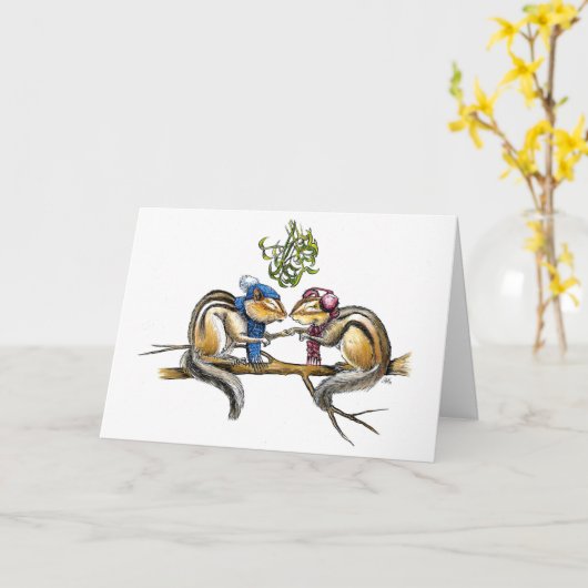 Chipmunke unter dem Mistleton Karte (Gelbe Blume)