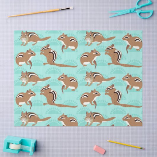 Chipmunks auf Mint Green Background Gemustert Seidenpapier (Basteln)